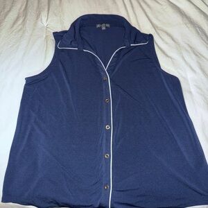 Adrianna Papell Navy Sleeveless Button Down Shirt